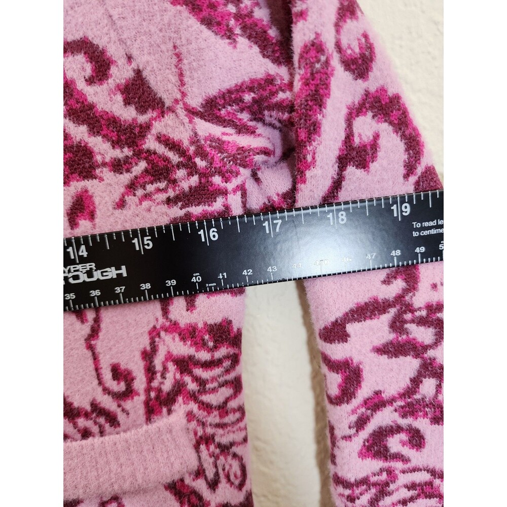 Anthropologie NVLT Womens XS Pink Damask Fringe Knit Button Cardigan Sweater - Picture 4 of 7